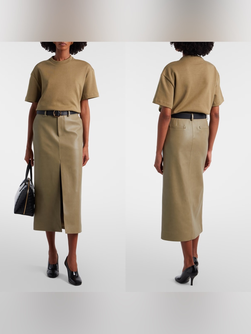 NWT The Frankie Shop Maybelle Faux Leather Maxi Skirt with Front Slit in Olive - Picture 6 of 16